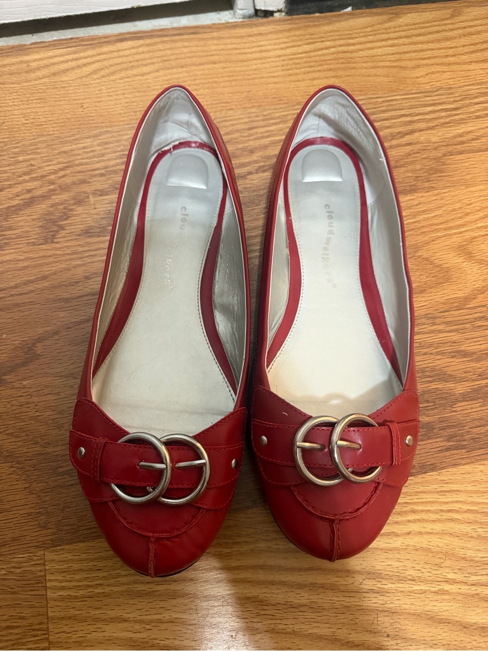 Cloudsteppers by Clarks Red Leather Ballet Flats with Double Ring Hardware